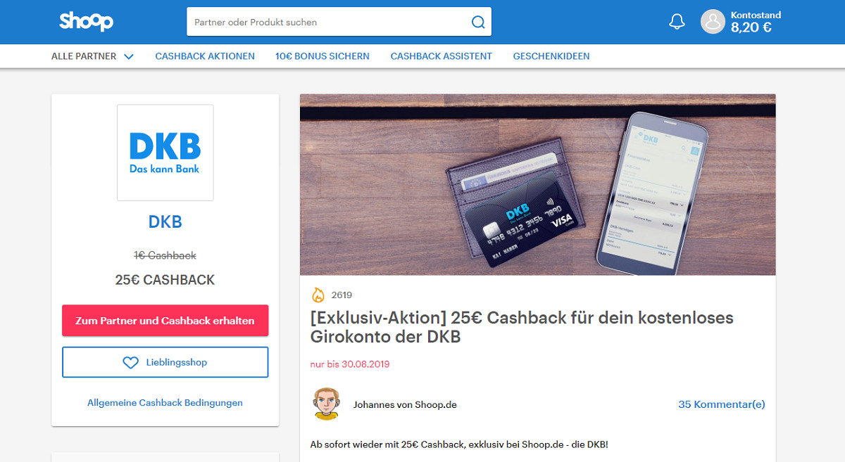 Exklusiv 25 Euro Cashback für gratis DKB Girokonto